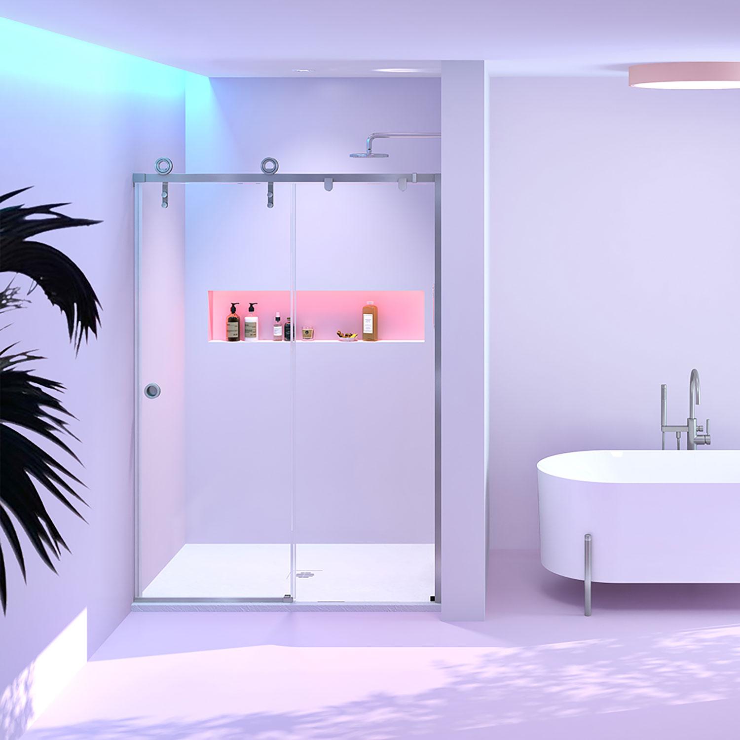 Shower base 60 x 42, in alcove, in glossy white